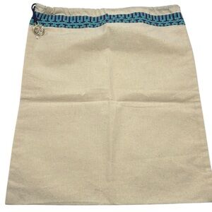 Tory Burch Beige Canvas Duster Bag with Blue Gold Design with Logo Charm New!